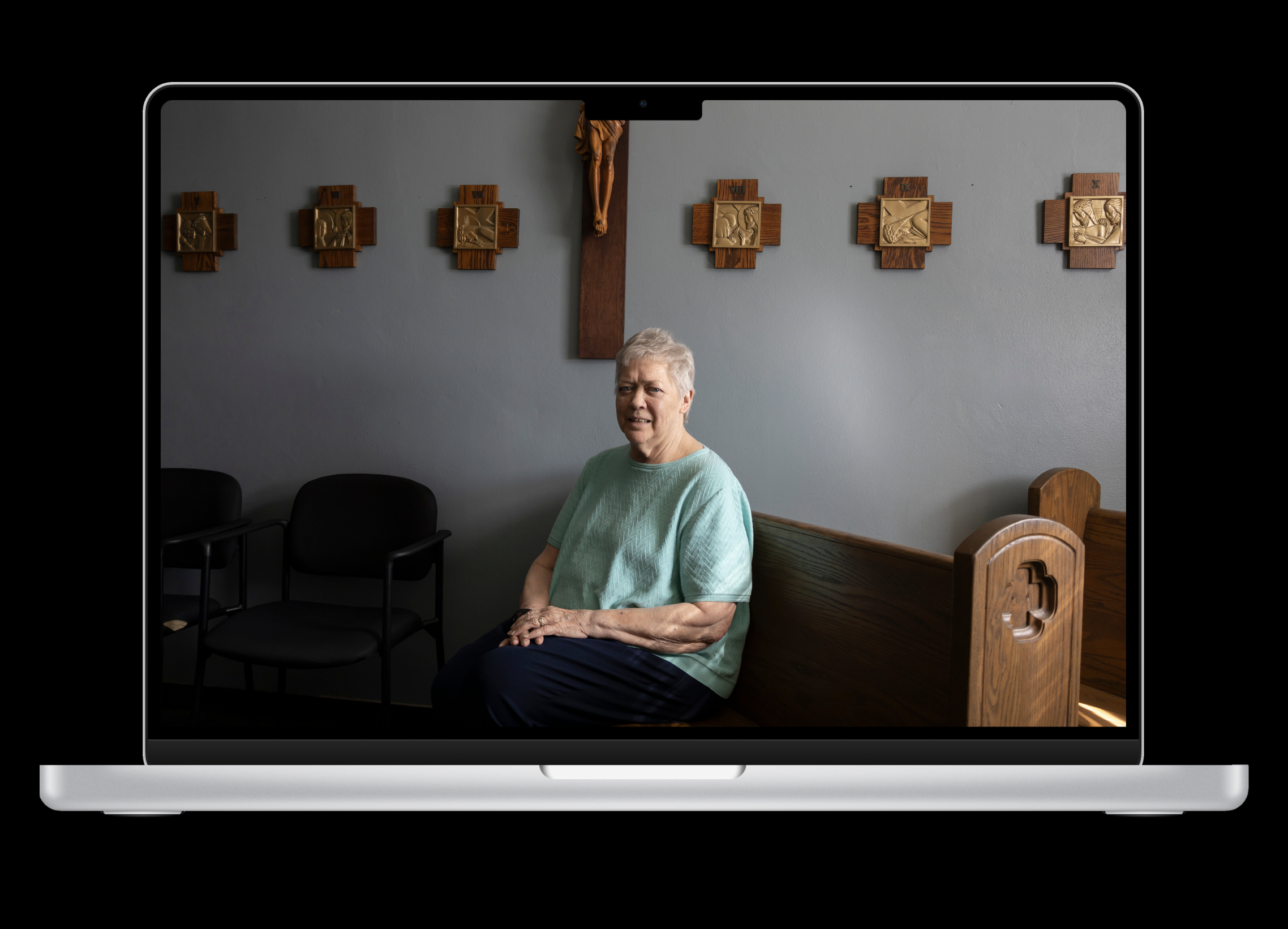 A woman sitting in a church