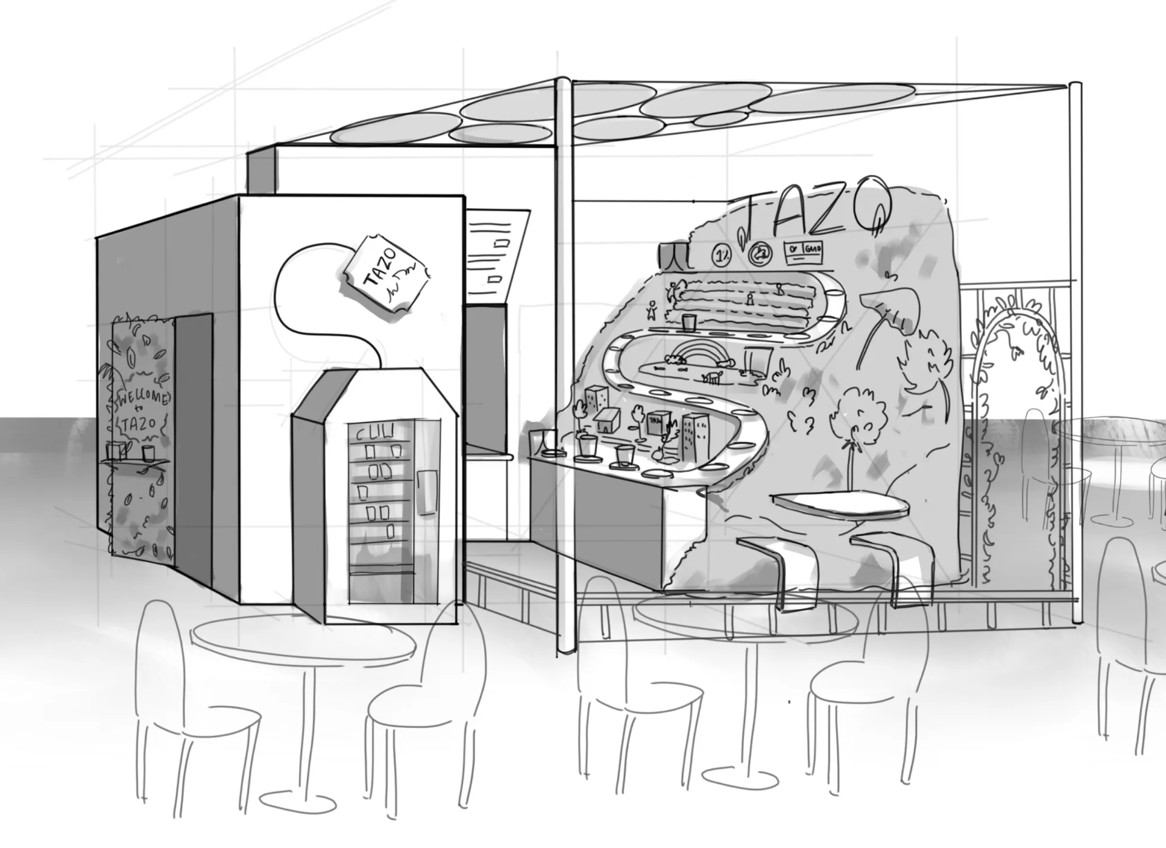 A sketch of the Tazo pop up experience