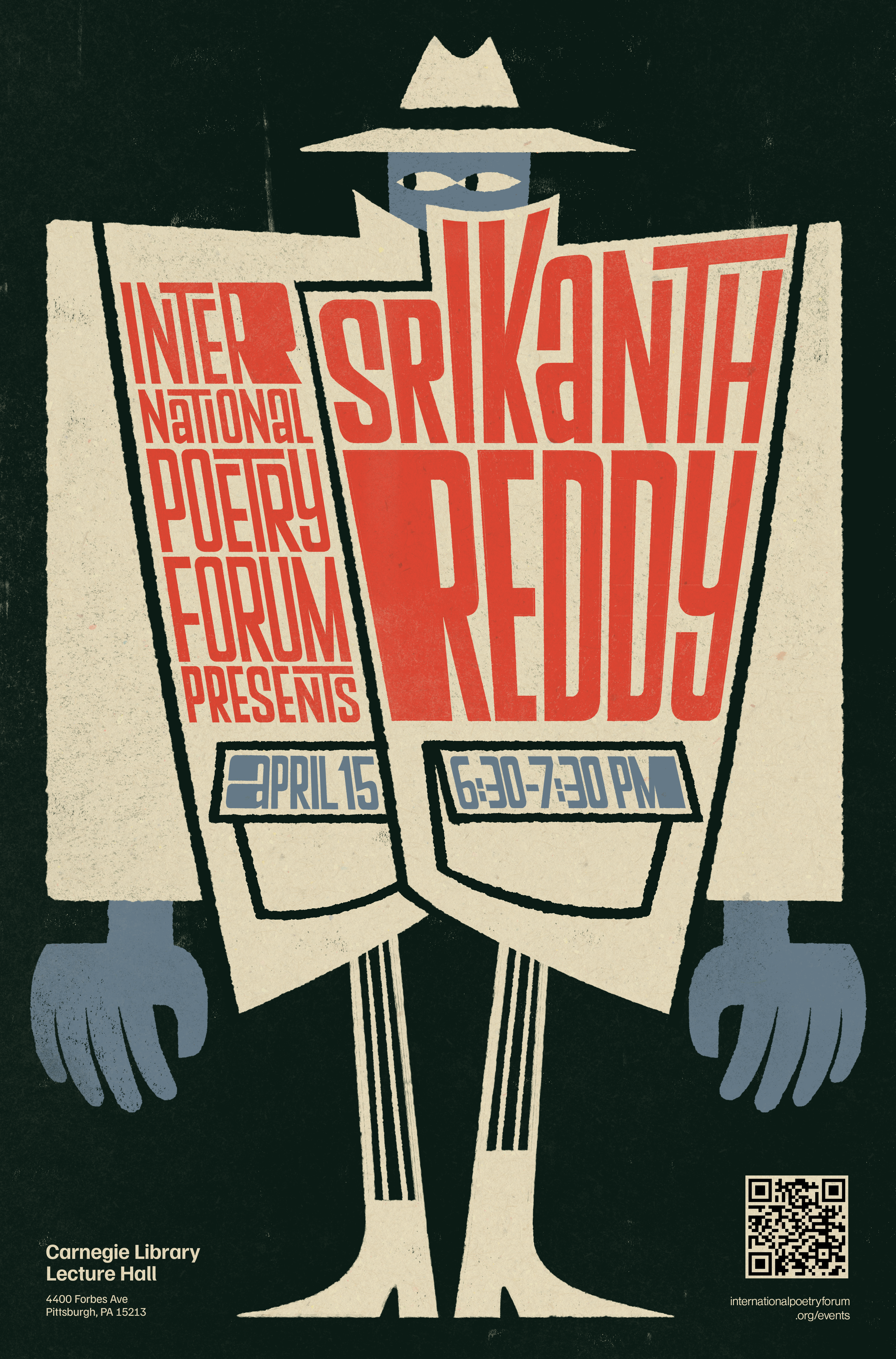 A poster featuring a stylized man in a trench coat