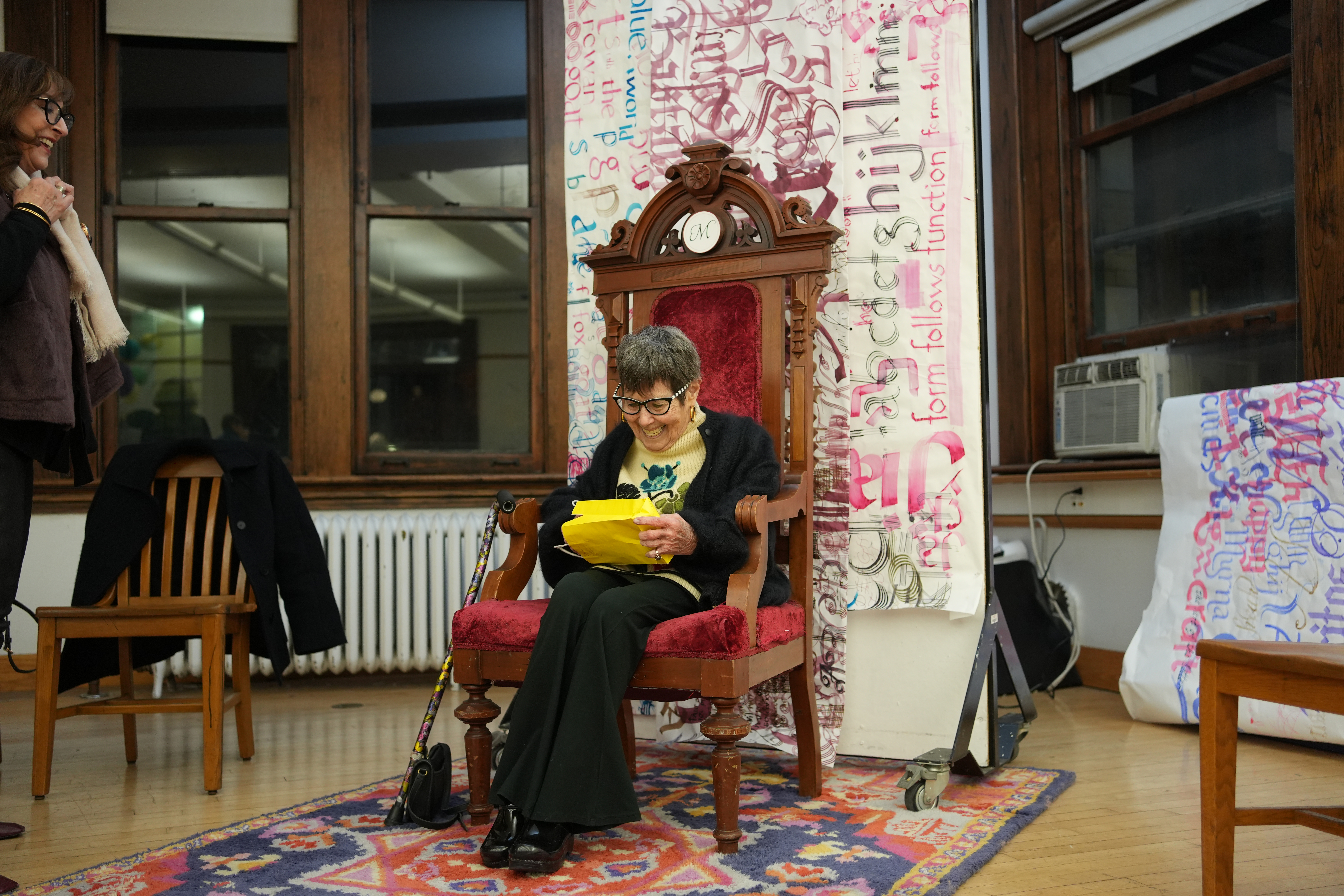Myrna Rosen on a throne