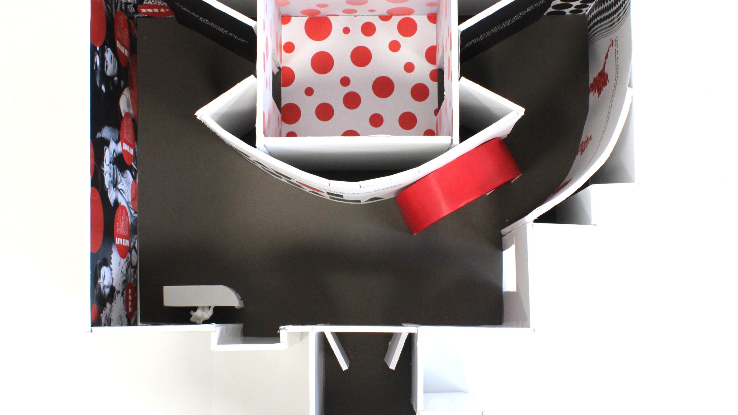 A model of a Yayoi Kusama exhibit