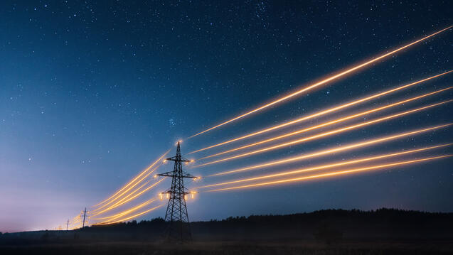 Power lines glowing with energy