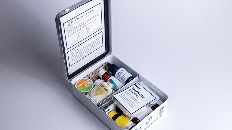 The interior of a first aid kit