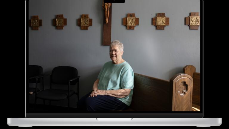 A woman sitting in a church