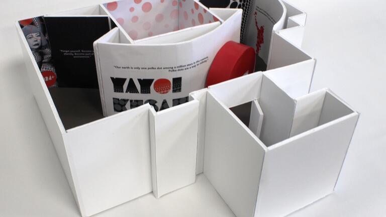 A model of a Yayoi Kusama exhibit