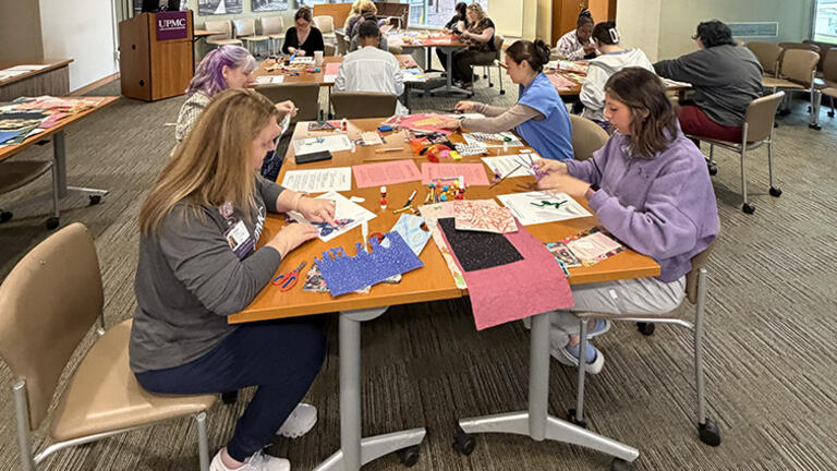 healthcare workers designing and creating collages