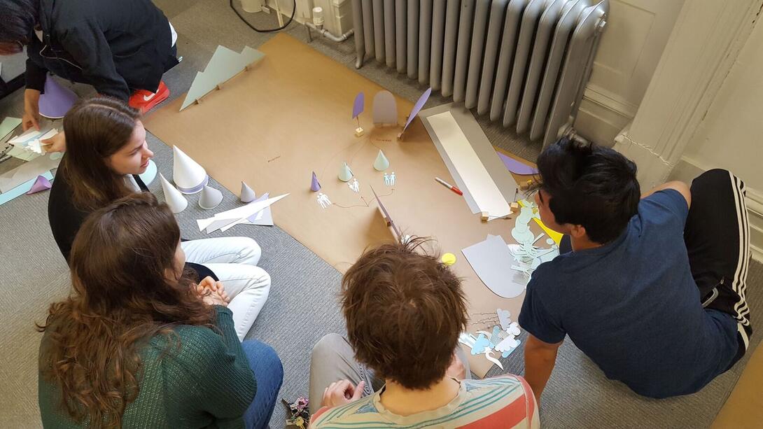 Students working on a landscape