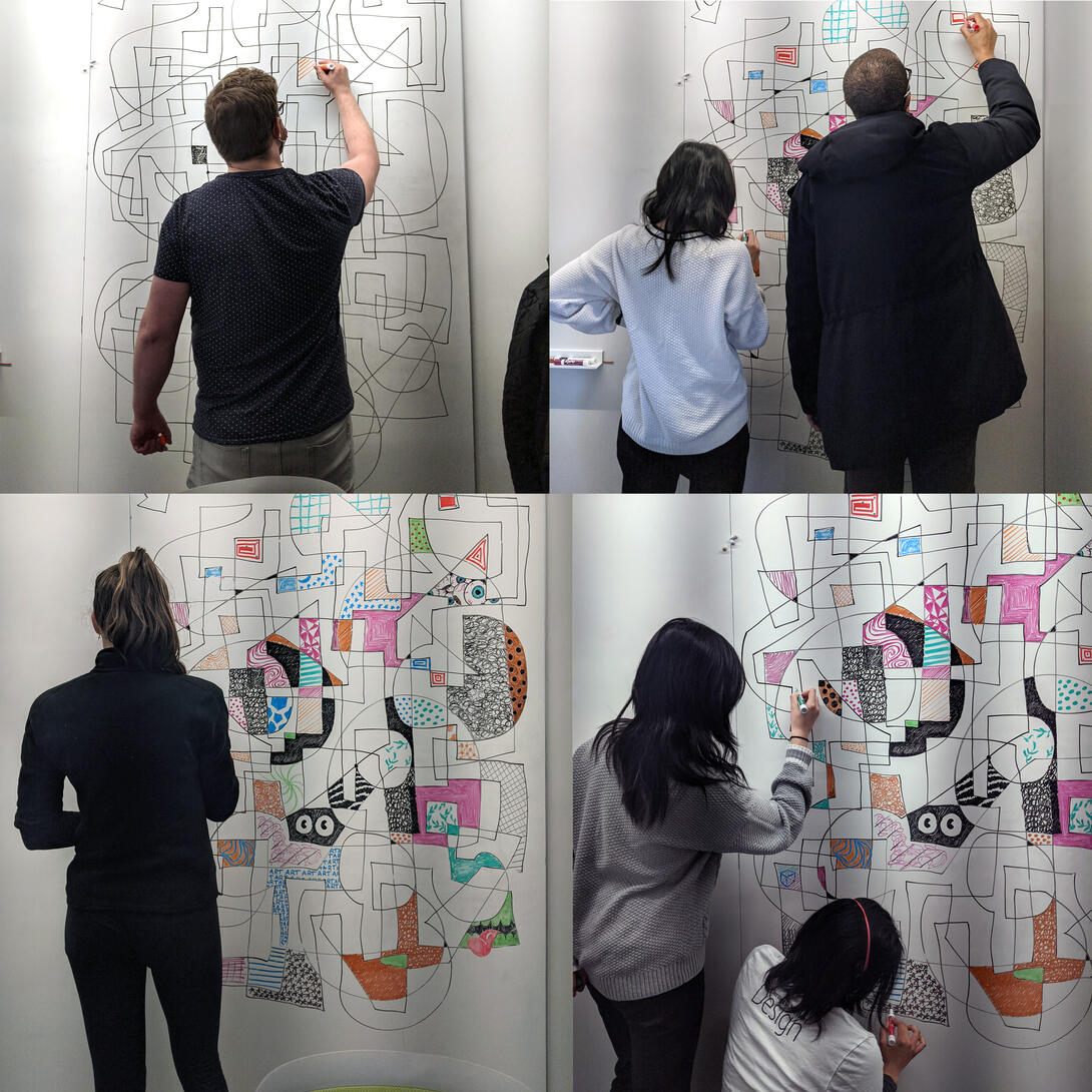 A whiteboard doodle wall