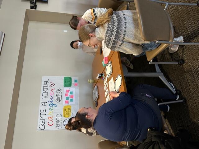 Students working at a table