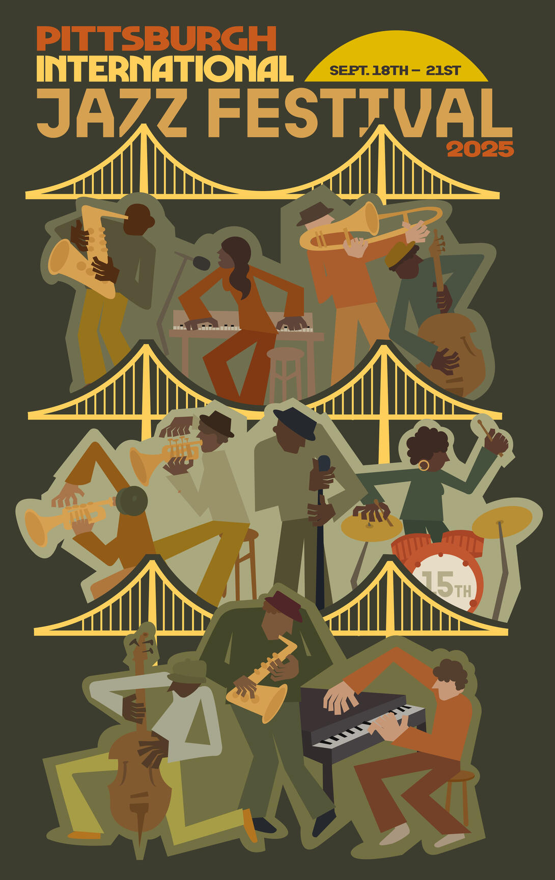 A colorful poster of characters playing jazz music