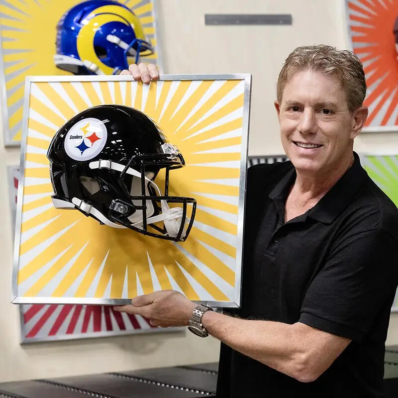 Burton Morris with a Steelers helmet