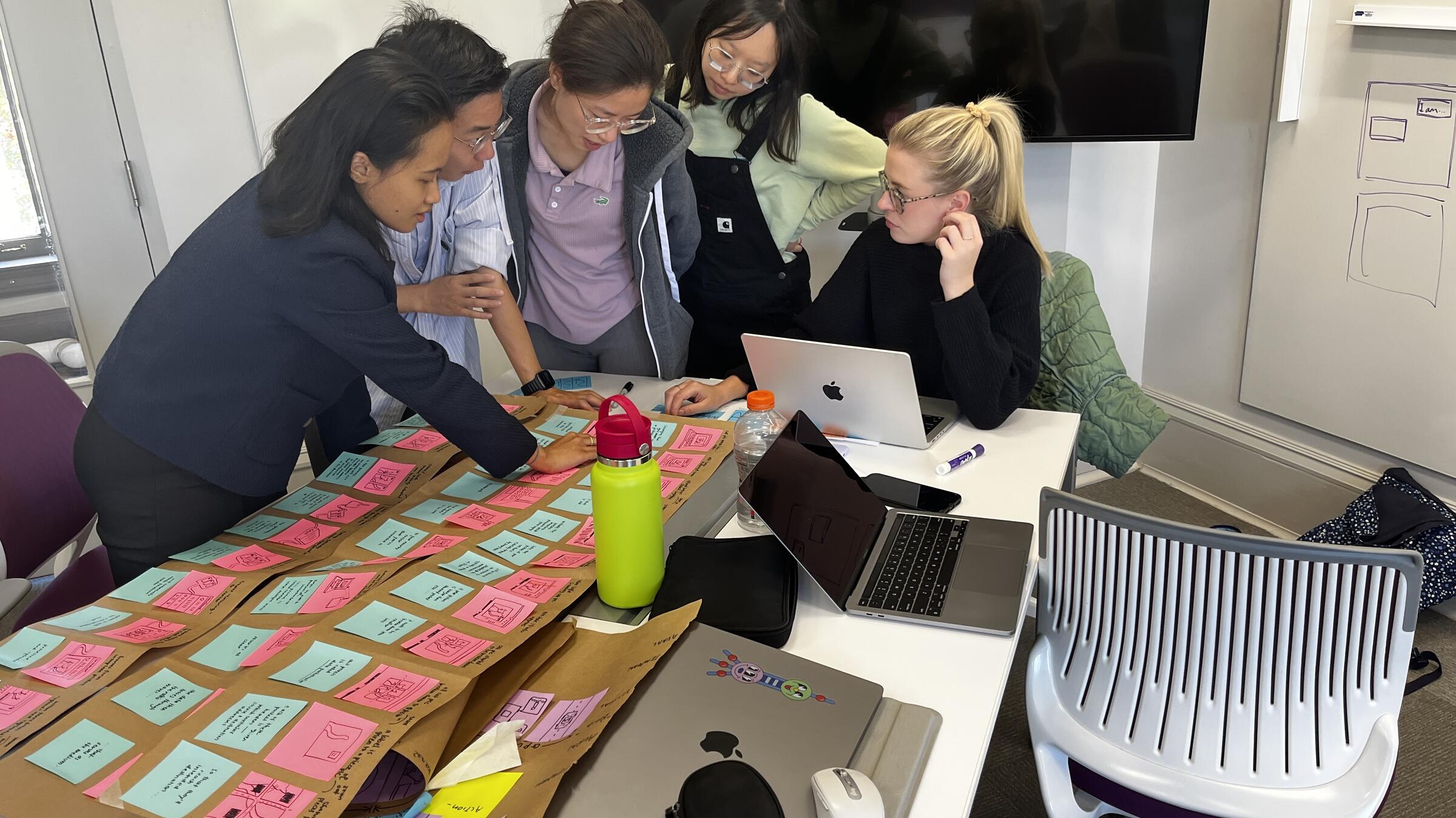 A group of master's students working at a table