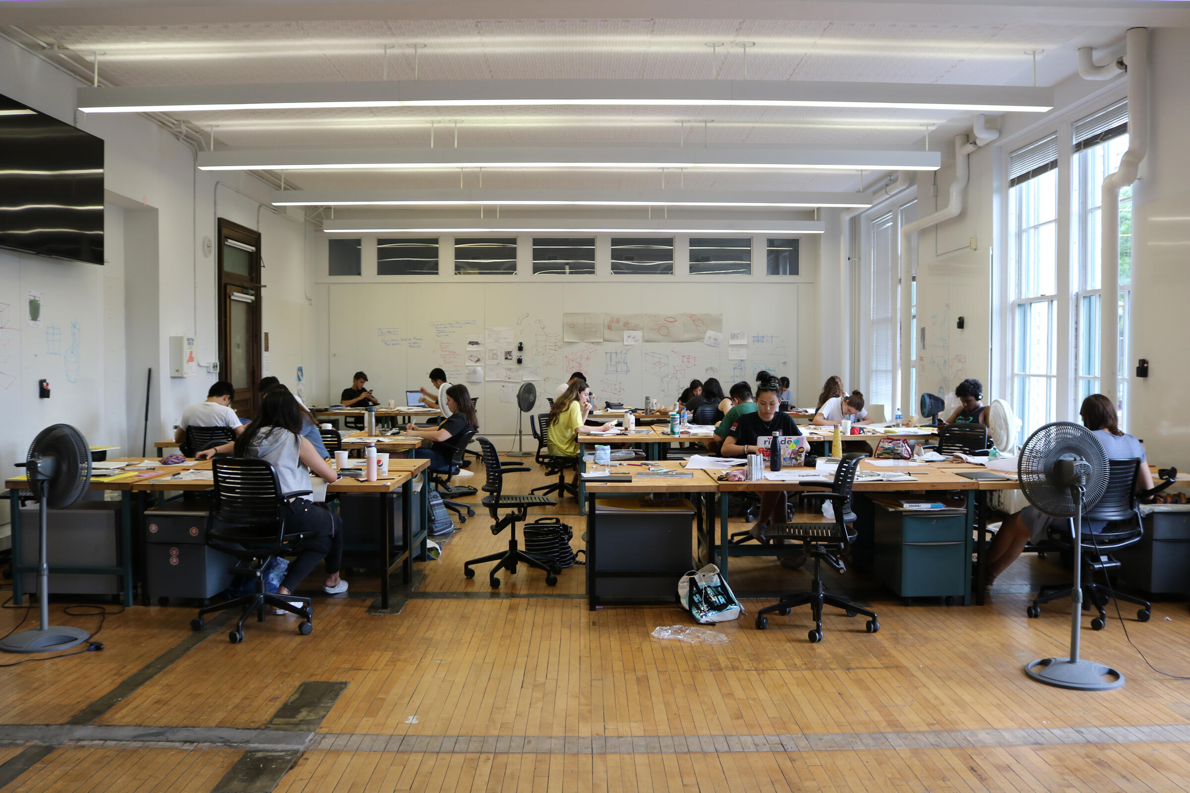 Pre College students working in a studio